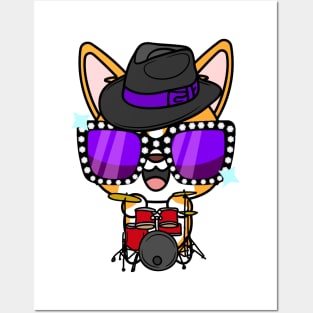 Cute Corgi jamming on the drums Posters and Art